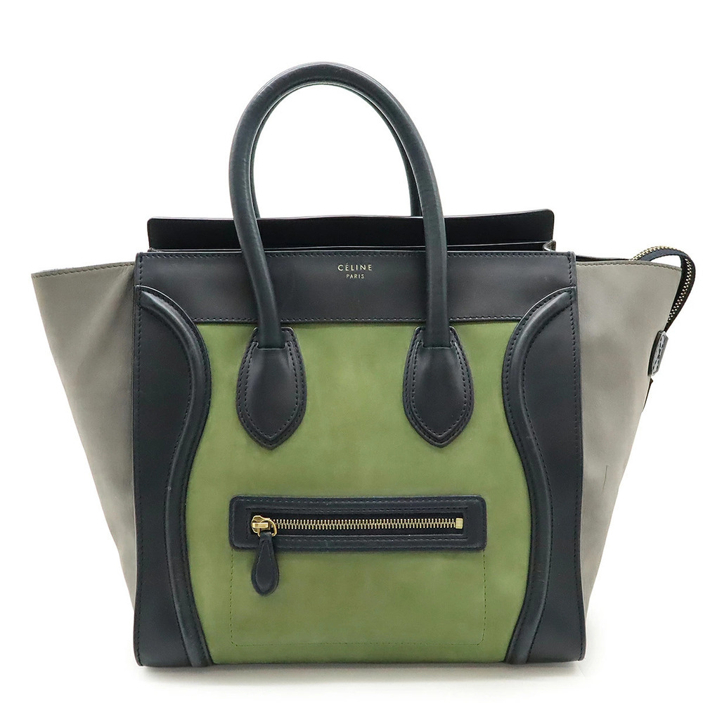 Celine Luggage Tote Shopper Tote Bag Handbag Leather Suede Black Green Gray